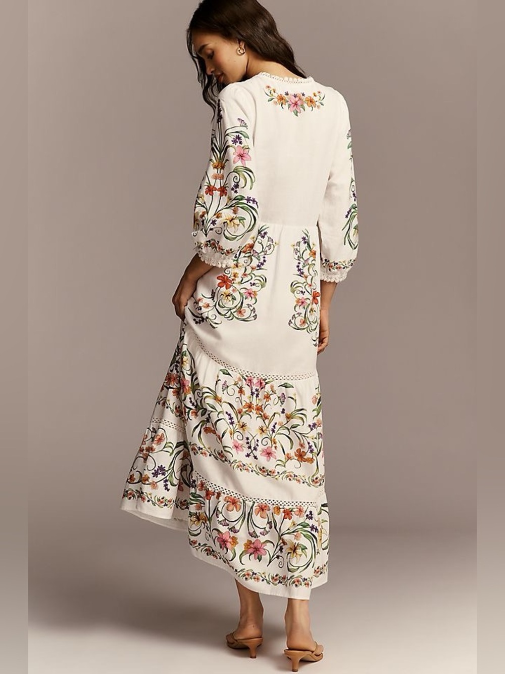 FARM Rio White Floral Printed Linen Blend Cutout Maxi Dress Size Medium NWT - Picture 7 of 11